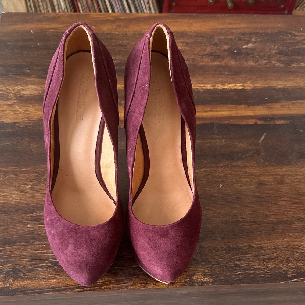 L.A.M.B. Plum Suede Pointed-Toe Pumps